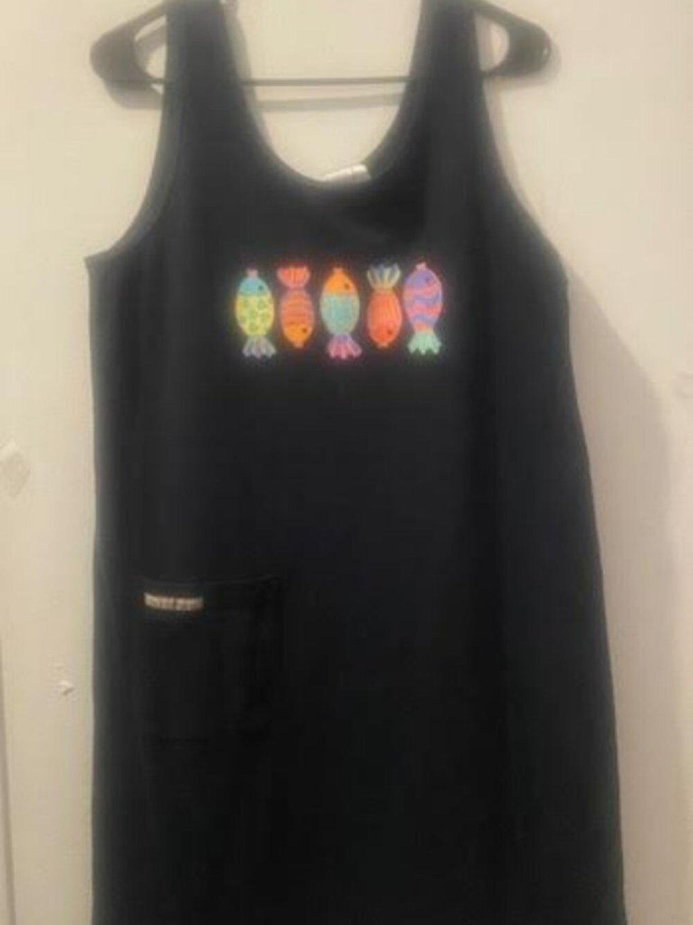 Fresh Produce Navy Blue Fish Graphic Tank Dress Size M Made in USA Casual Cotton - Picture 2 of 7